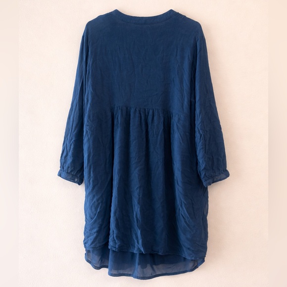 Old Navy Blue Tunic Dress Boho Pintuck Flowy 3/4 Sleeve Casual Dress - Picture 2 of 4